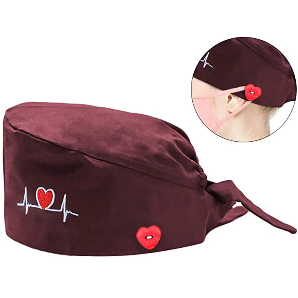 Adjustable Heart shaped buttons Nurse medical headdress Protective  black grey Dentists pet hospitals scrubs cap