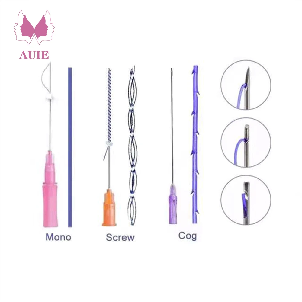 Hot sale barbed thread pdo curved L 19G 100mm suture needles 3d 4d cog thread for facelift