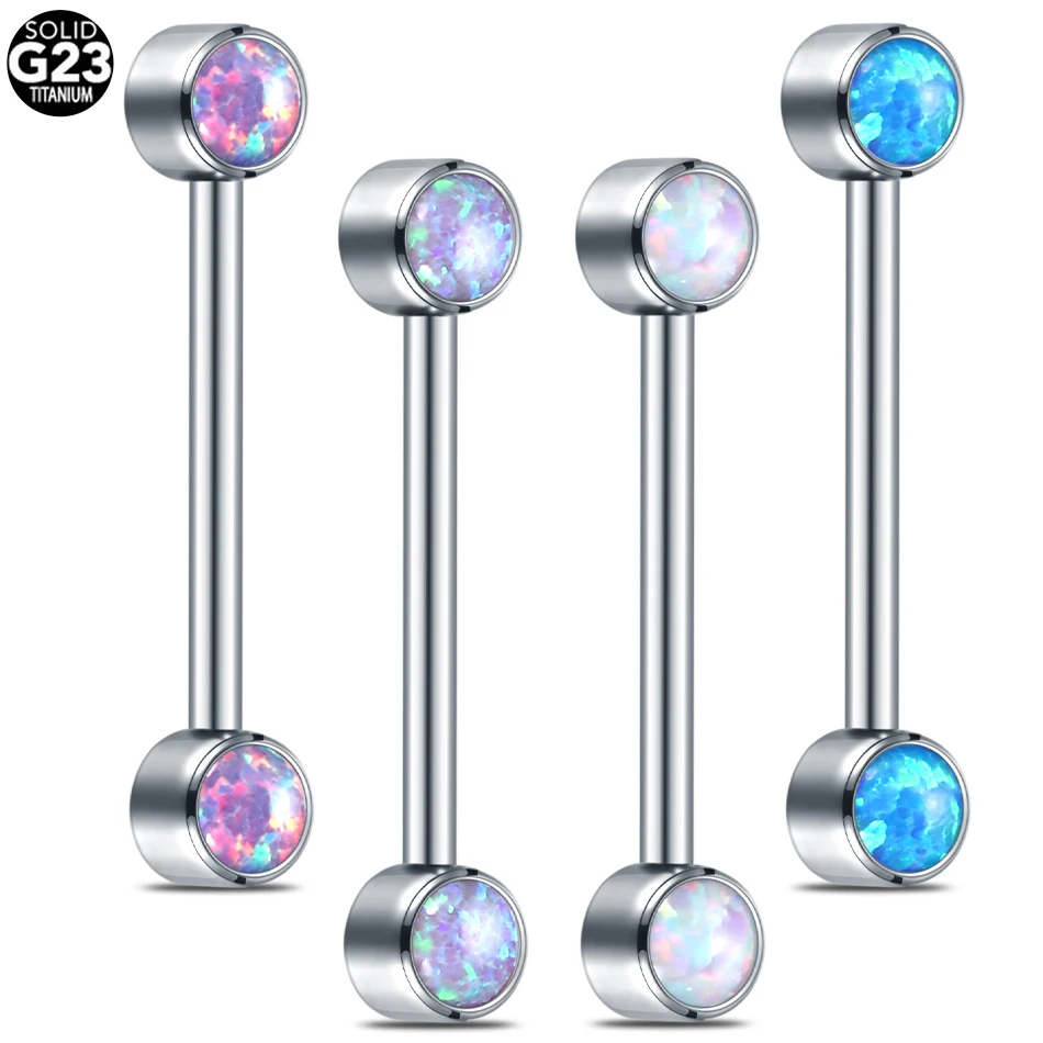 G23 Titanium Internally Thread Opal Nipple Barbell Rings Piercing CZ Tongue Bars Industrial Helix Stud Piercing Jewelry