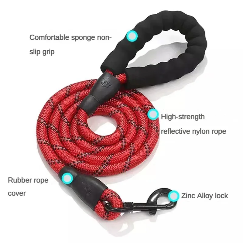 Factory wholesale foam handle nylon round rope dog leash dog chain collar pet dog leash