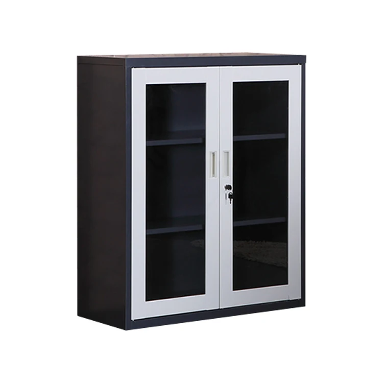 Modern furniture knock down steel office filing storage mini display cabinet glass office double doors