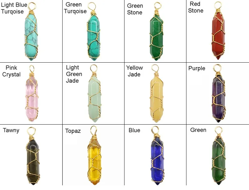 Wholesale Handmade Wrap Turquoise Rose Quartz Tiger Eye Hexagonal Prism Natural Crystal Stone Pendant for Jewelry
