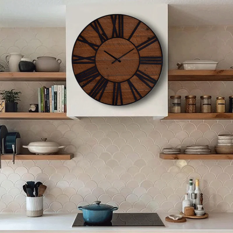 Antique FIRWOOD&IRON&MDF 30inch Big Wall Clock Home Decorative Wall Clock Vintage Wooden Wall Clock Large