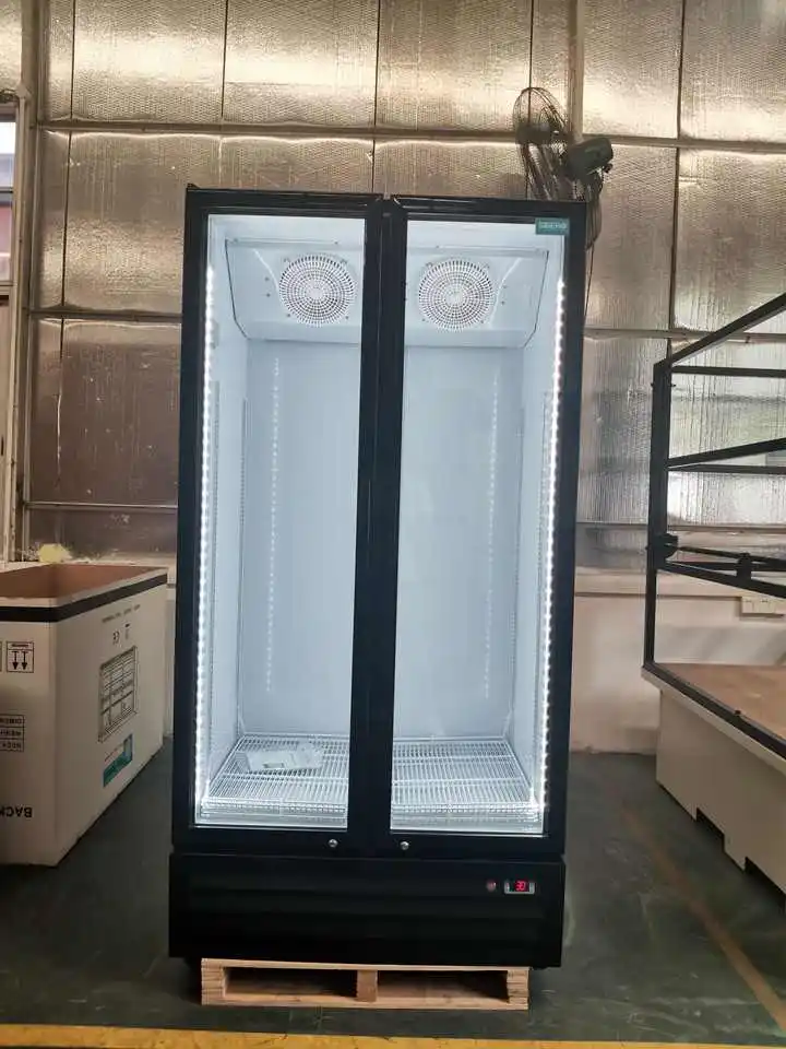Commercial Energy Drink Cooler Double Glass Door Cooler Display Upright Fridge