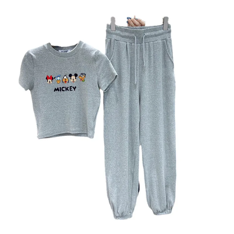 2021 summer new short-sleeved trousers two-piece set cartoon print fashion casual sports suit for women