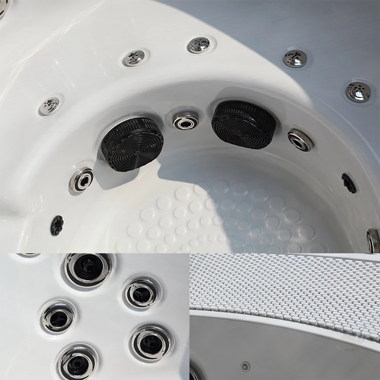 JOYEE freestanding jacuzzi function drop in 6 8 person overflow air bubble massage round whirlpool hot tub outdoor wood spa