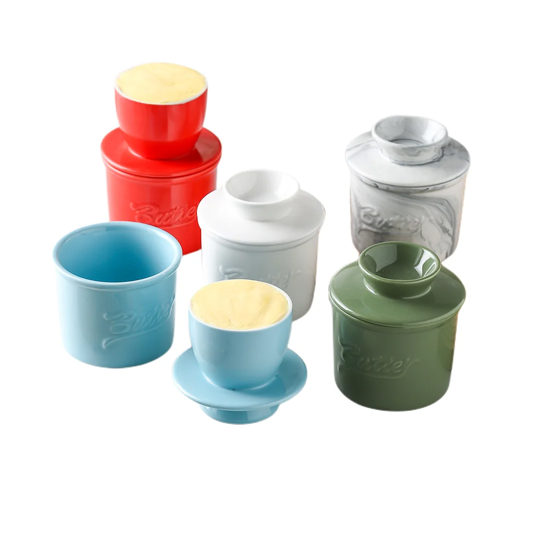 custom french pink marble porcelain butter keeper crock butter cheese for counter