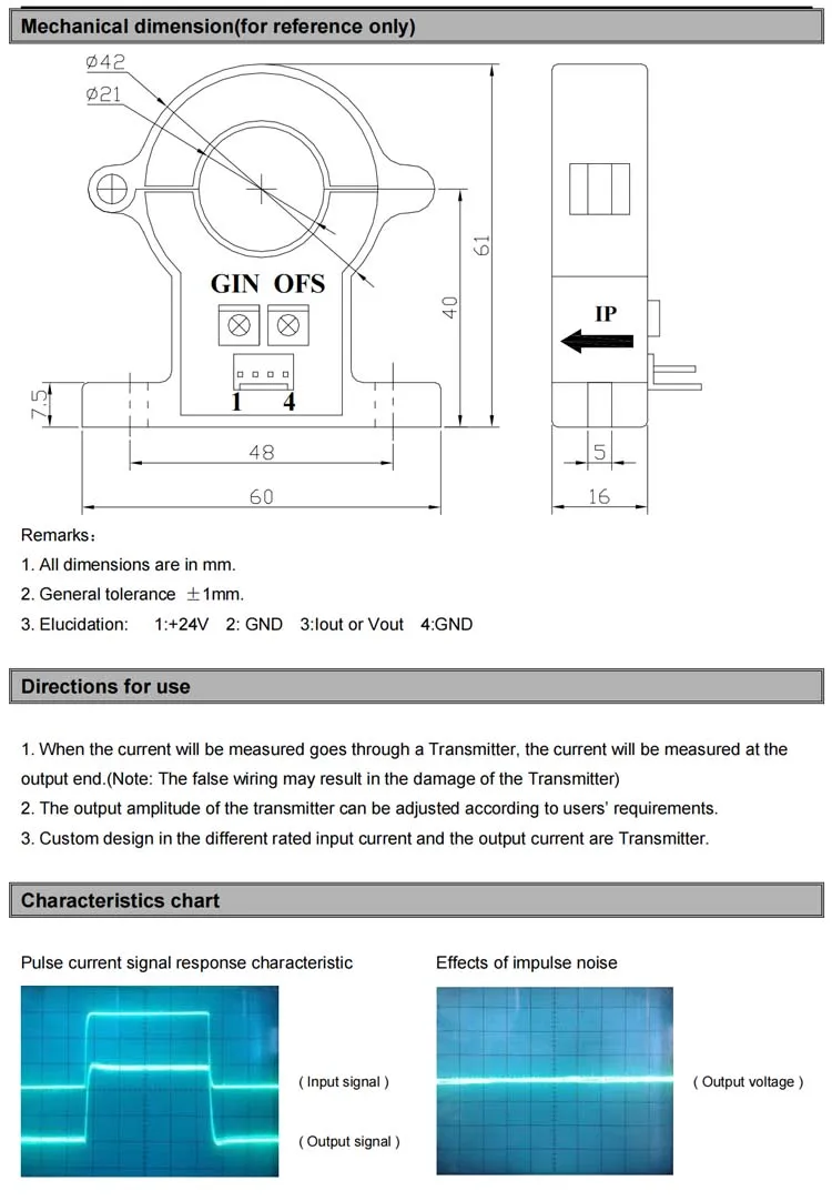 QNDBK1-21 Clamp Sensor AC or DC/4-20mA or 4V 5V Split Core Current Sensor 30A 100A 200A 300A 400A 500A Current Transmitter +24V