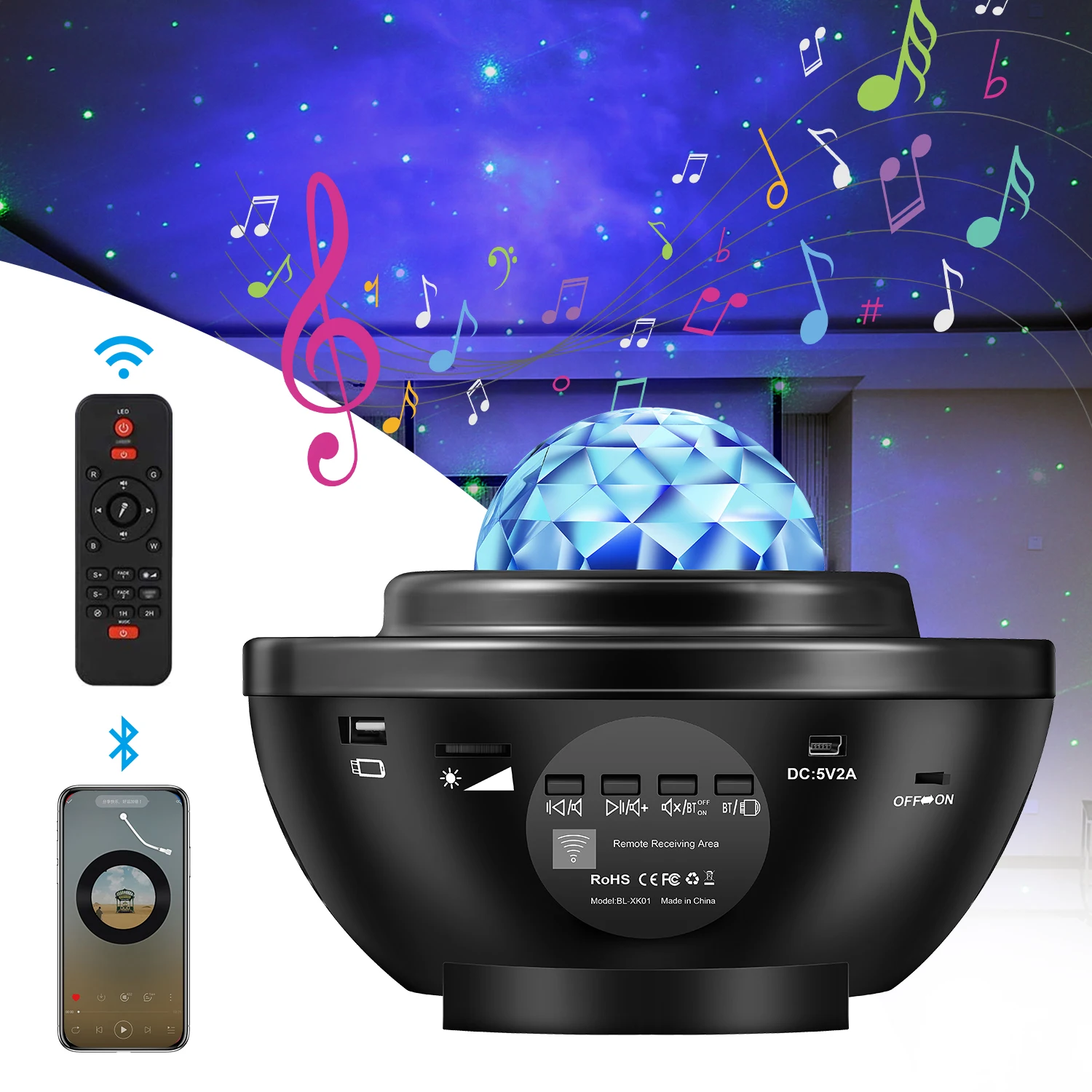 Eslas Galaxy Projector Ocean Wave Starry Sky Night Light Rotating Remote Control LED Star Light for Ceiling Decor Dance