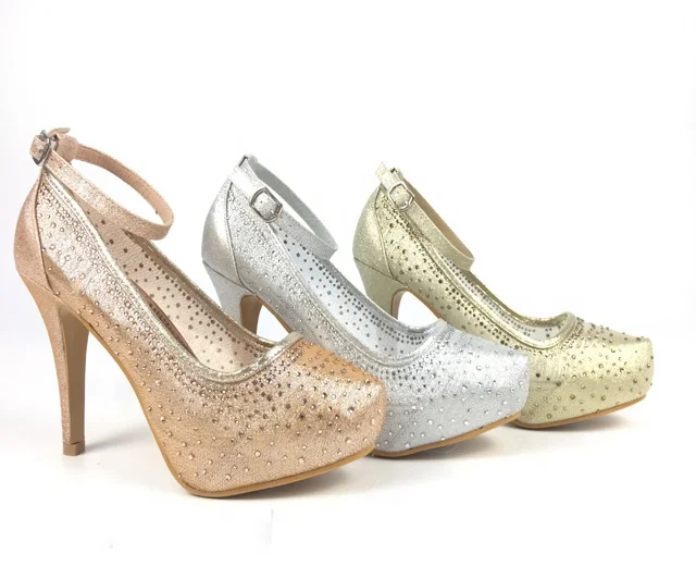 Women  Platform High Heel Peep Toe Rhinestones Mesh Bridal Wedding Shoes