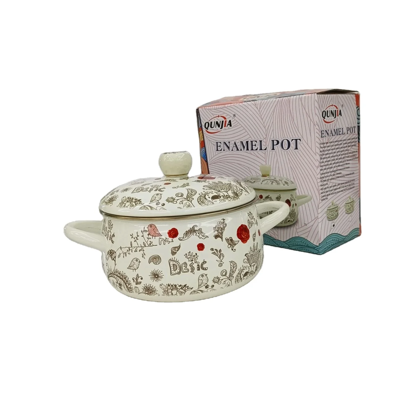 Boyang New Arrival Hot Sales Pretty Stewed Pot 18/20cm Enamel Pot With Two-ear Soup Pot  Enamel Lid With Pores