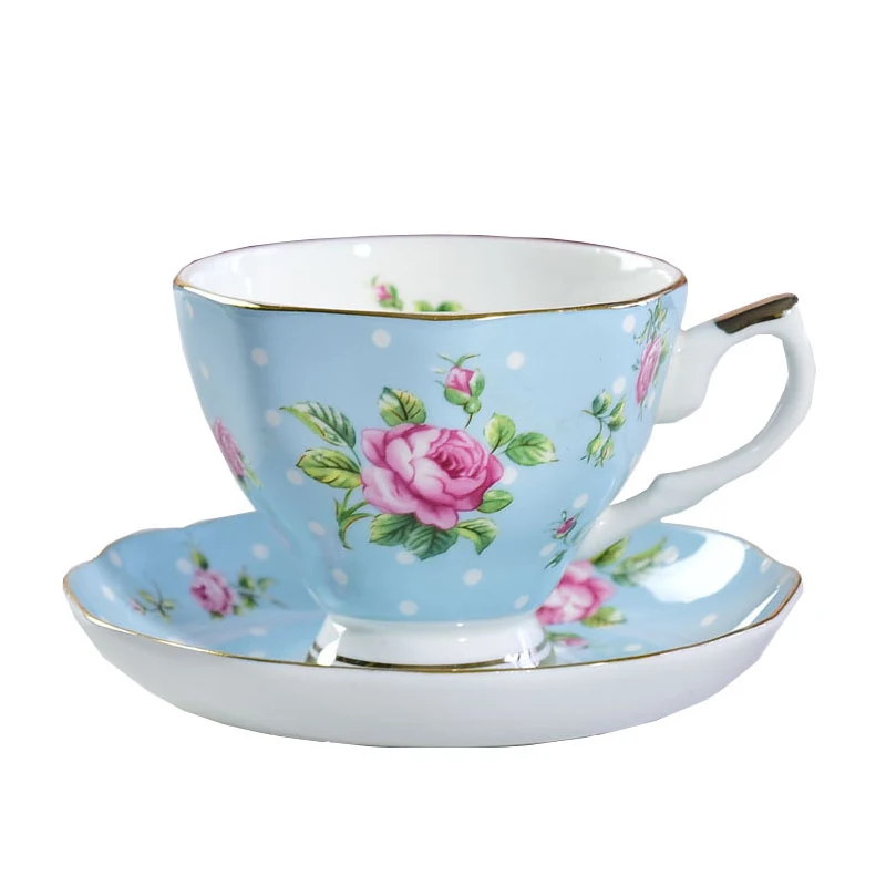 Wholesale Custom Logo Royal Albert Style 13 Colors Porcelain Coffee Tea Cups and Saucer Set For Restaurant