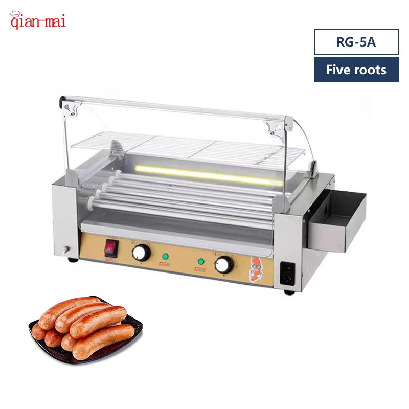 Roasted Sausage Roller Machine Five Roots Commercial Party Sausage Roller BBQ Camping Cooking Hot Dog Grill Machine