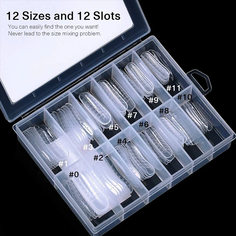 Custom 120pcs 12 sizes clear full cover extension tips plastic nail dual form tools