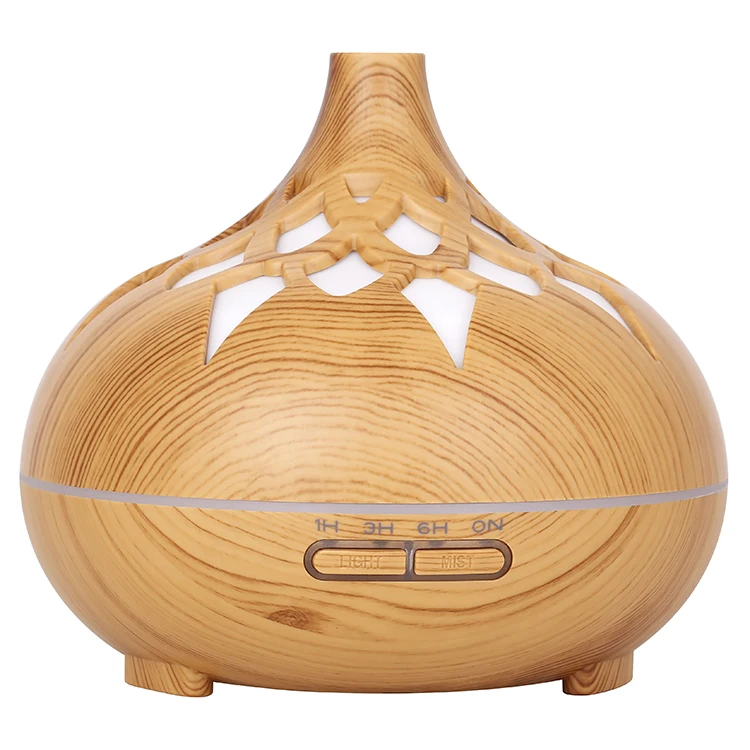 Wood grain hollow ultrasonic cold fog humidifier 7-color LED lamp humidifier essential oil diffuser 500ml