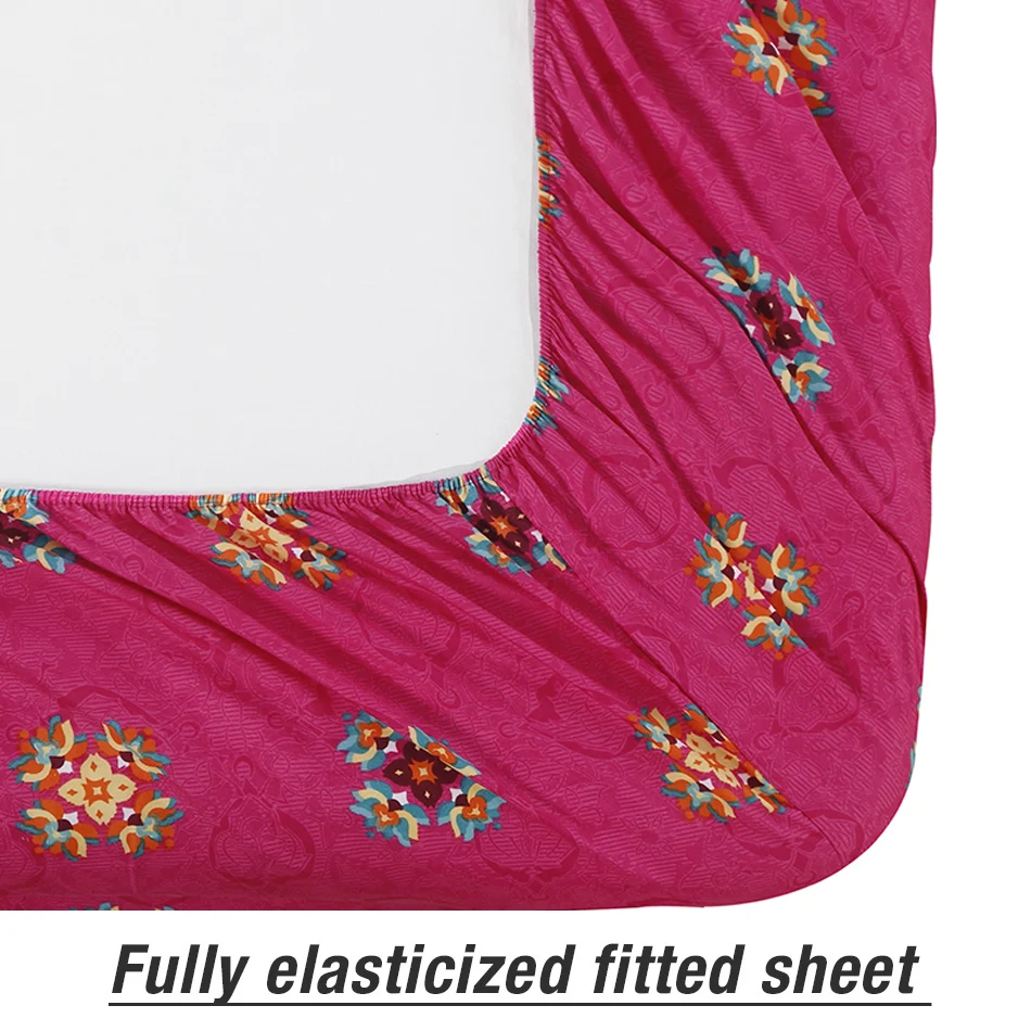 Pink Flower 100% Polyester Bed Set Single Size Fitted Sheet