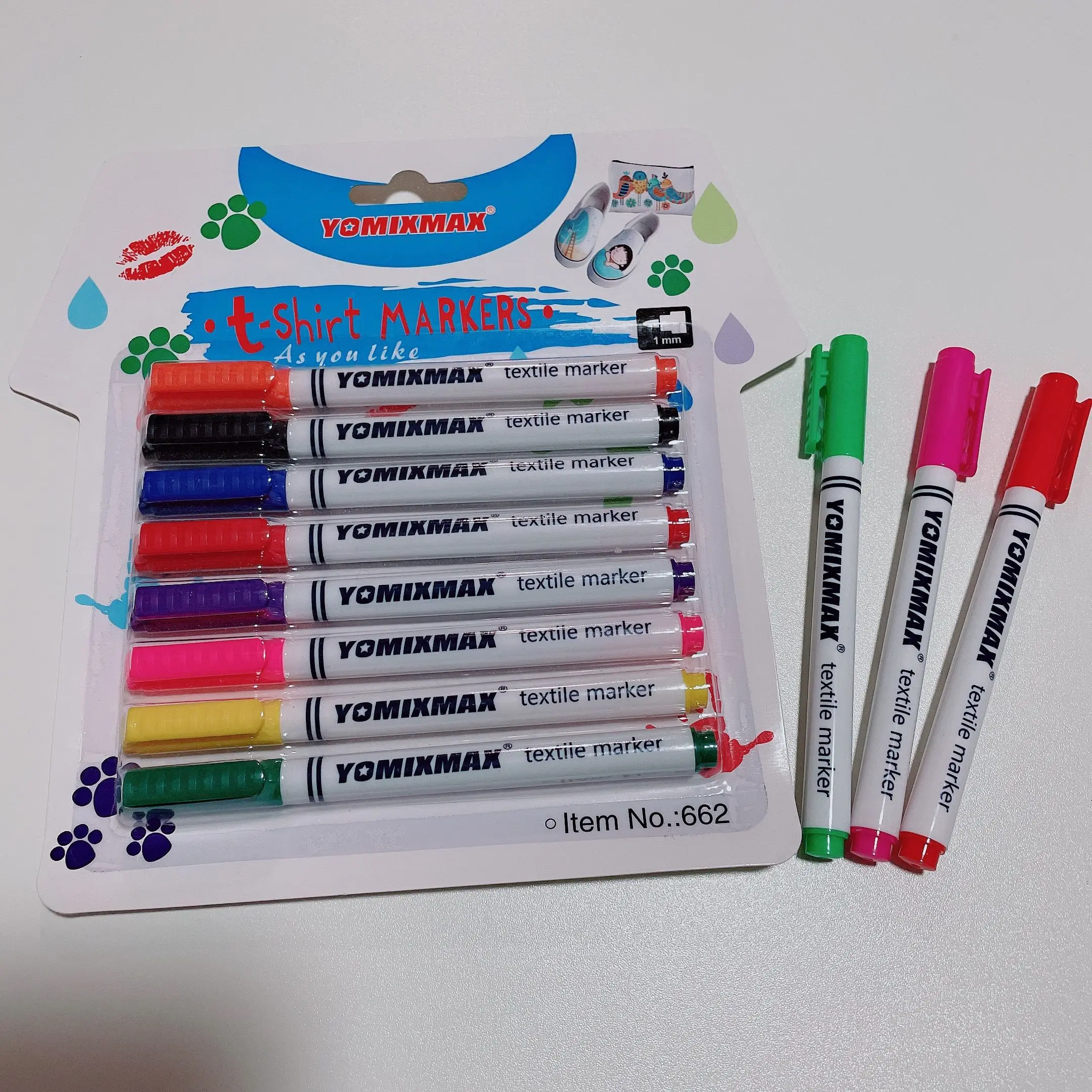 Factory hot sale 8 colors blister card textile marker pen permanent marker pens