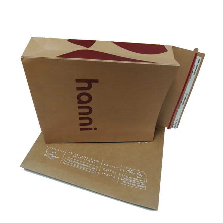 Custom printed cardboard envelope flat expandable packaging mailers brown kraft paper envelope mailing bag