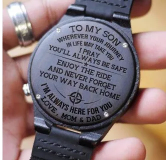 To my son engraved wood watch for men and women luxury genuine leather Personalized gift  product custom watch