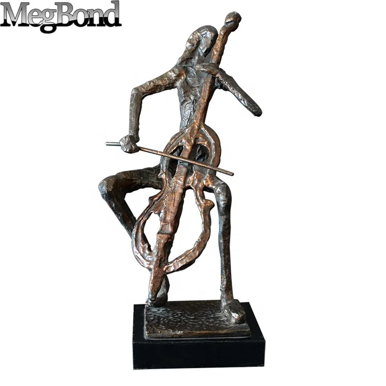 Metal modern abstract musician violoncellist statue, small metal musician figurines