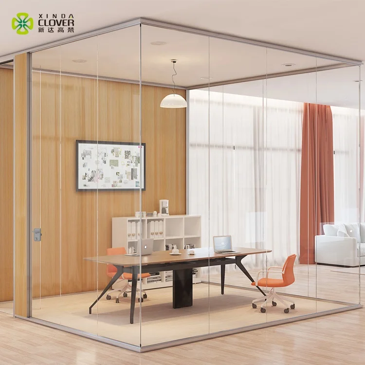 Customized Wood Panel Office Partition Aluminum Tempered Glass Partition Wall