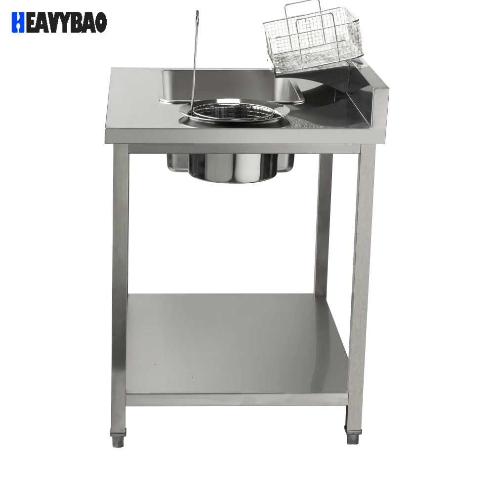 Heavybao Stainless Steel Worktable Chicken Chop Breading Station Table for Hotel Fried Chicken Vendors