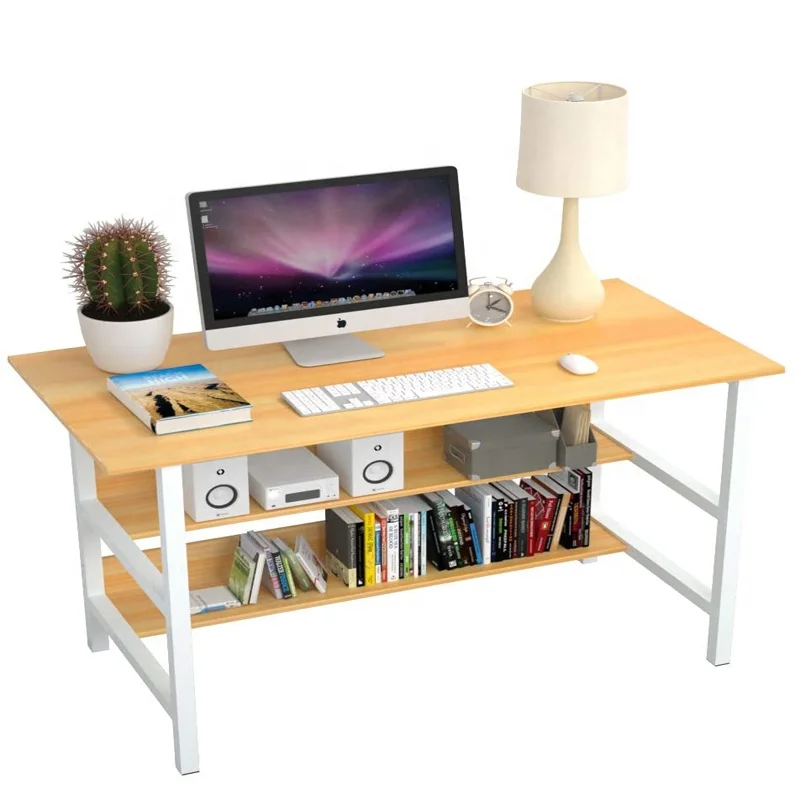 Convertible multifunctional wood grain computer desks shelves desktop table desk printer shelf organizer with 2 shelves storage