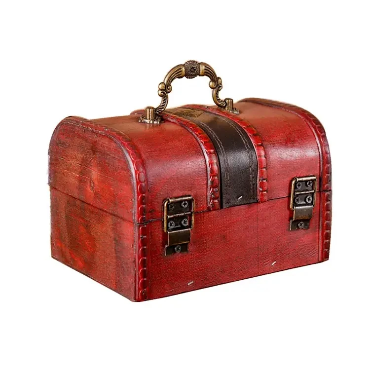 High Quality Mini Craft Wooden Pirate Jewellery Storage Box Case Holder Vintage Treasure Chest