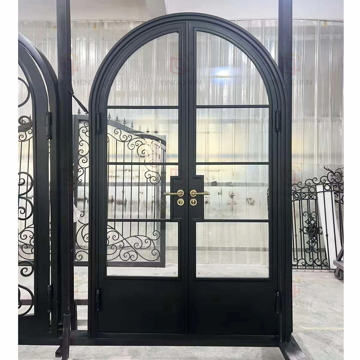 Modern Main Entrance House Security Double Front Doors Wholesale Price Exterior Wrought Iron Door