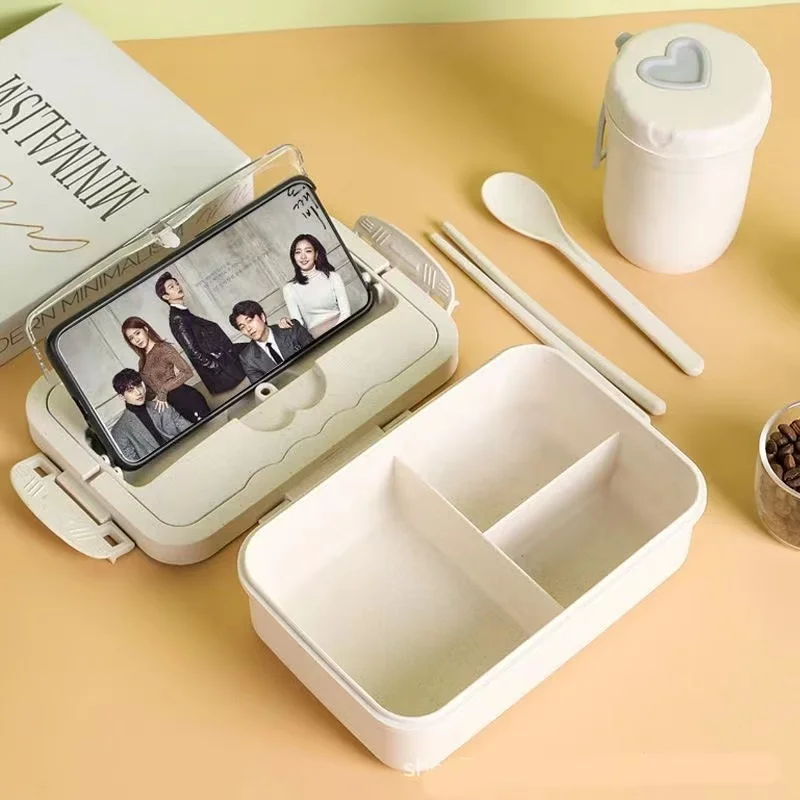 Microwaveable BPA Free Kids Bento Wheat Straw PP Food Storage Container Plastic Collapsible School Children Lunch Boxes