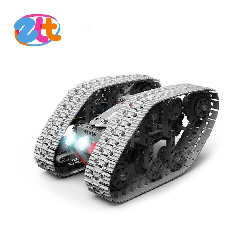 2.4Ghz Crawler 4WD Double Side Drive Plastic Car Building Block Tank Programming Stem 360 Degree Rotation For Kids