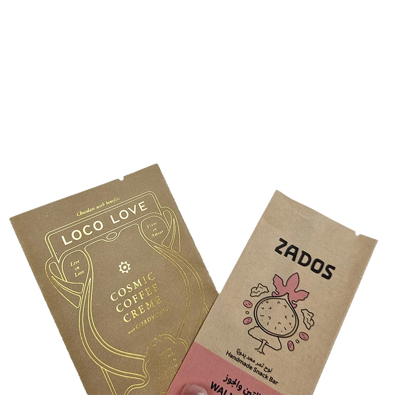 Biodegradable Heal Seal Bag Popsicle Ice Cream Chocolate Energy Bar Packaging Wrapper Golden Stamp Edible Kraft Paper Flat Pouch