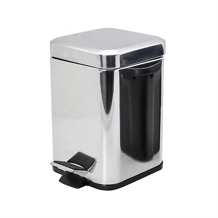 3L+20L Square Shape Trash Bin Set Metal Pedal Bin Stainless Steel Dustbin