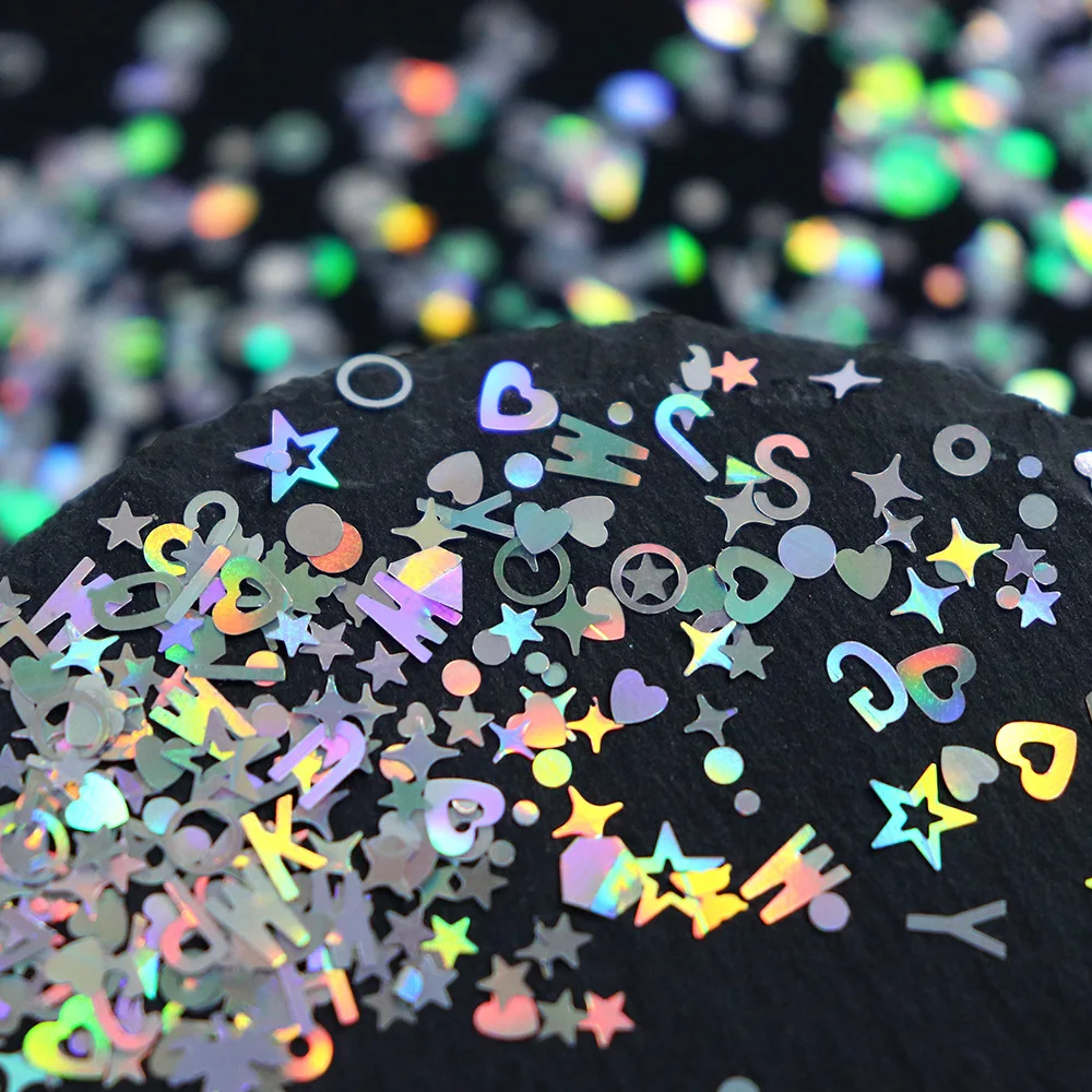 12 Grids Butterfly Nail Glitter Sequins Decoration Laser Silver Maple Leaf Star Circle Various Shapes Flakes Nail Accessories