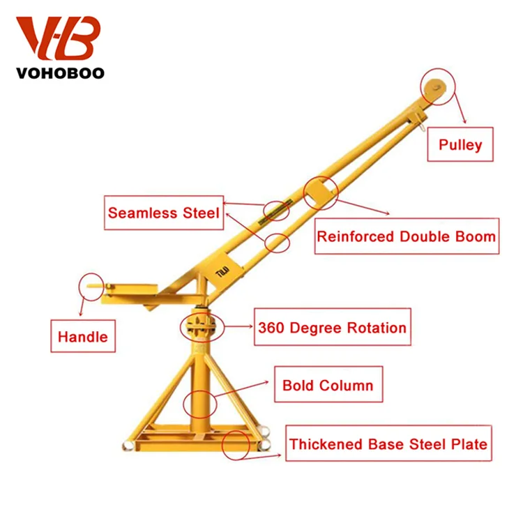 200kg 300kg 500kg 800kg 1000kg hand operation Mobile mini crane Portable Small Lift Floor Crane with electric winch