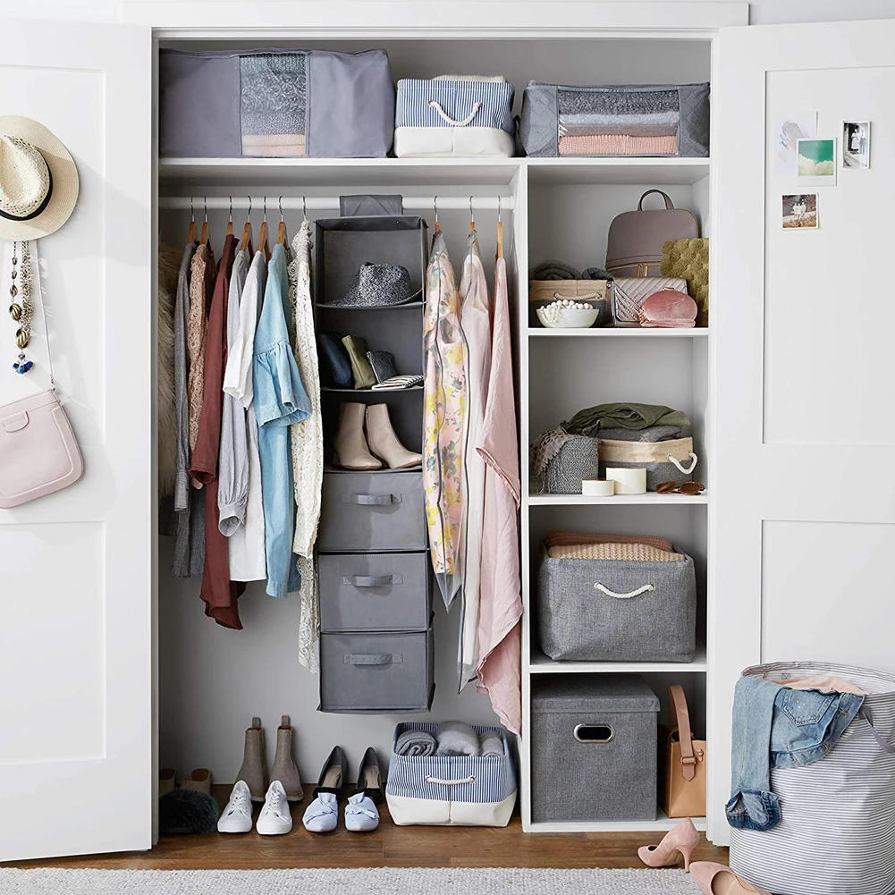 Hanging Closet Organizer, 6-Tier Hanging Shelf Closet Storage Organizer with Removable Drawers