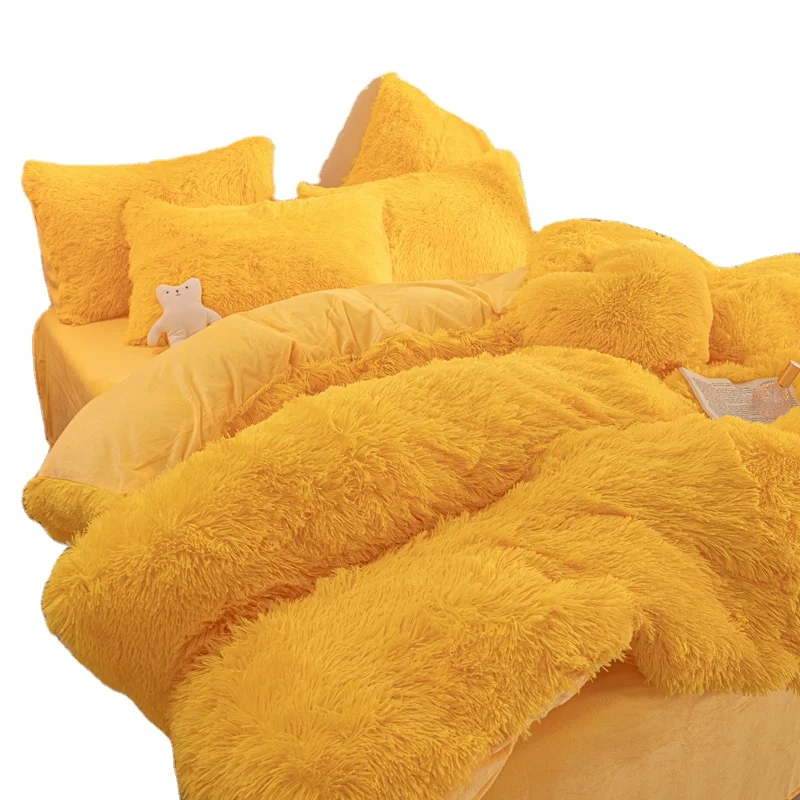 Luxury Ultra Soft 4 Pieces Plush Shaggy Duvet Cover Fluffy Comforter Cover Set Fuzzy Faux Fur Bedding Set