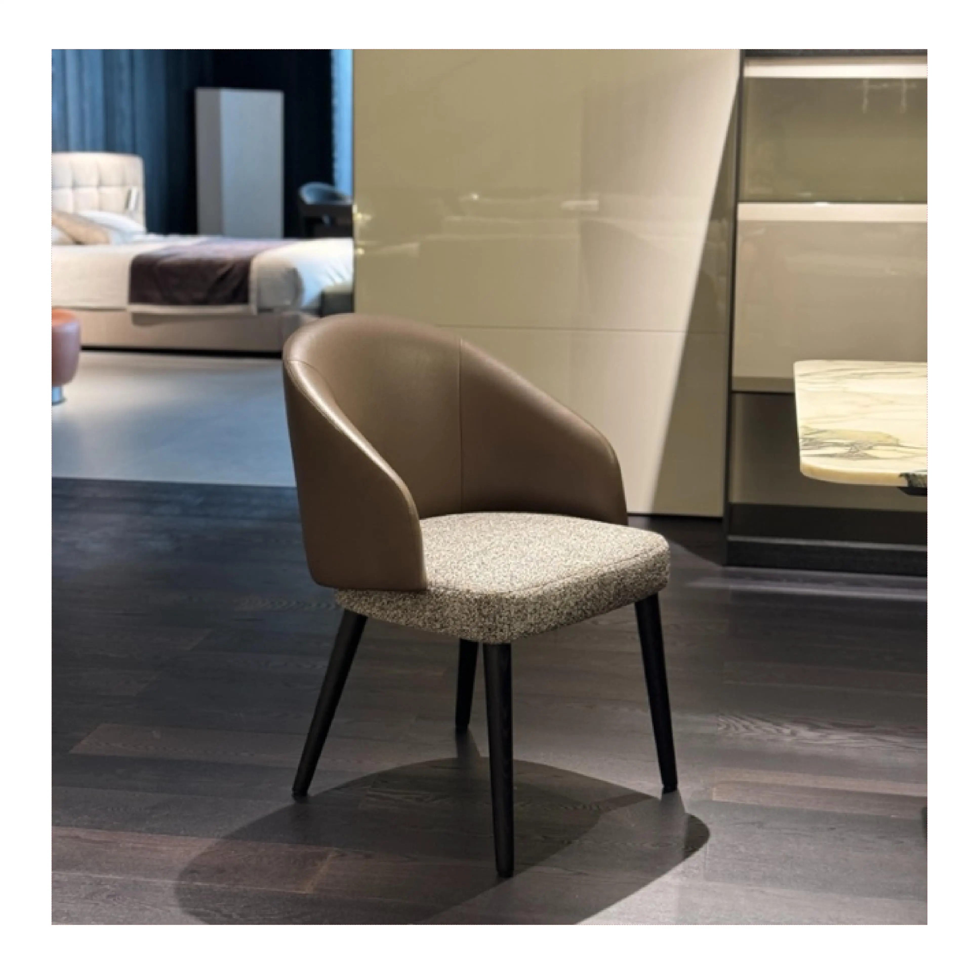 Italian Original Lawson Dining Chair Minimalist Designer Wood with Leather Fabric Armrest for Home or Hotel Furniture