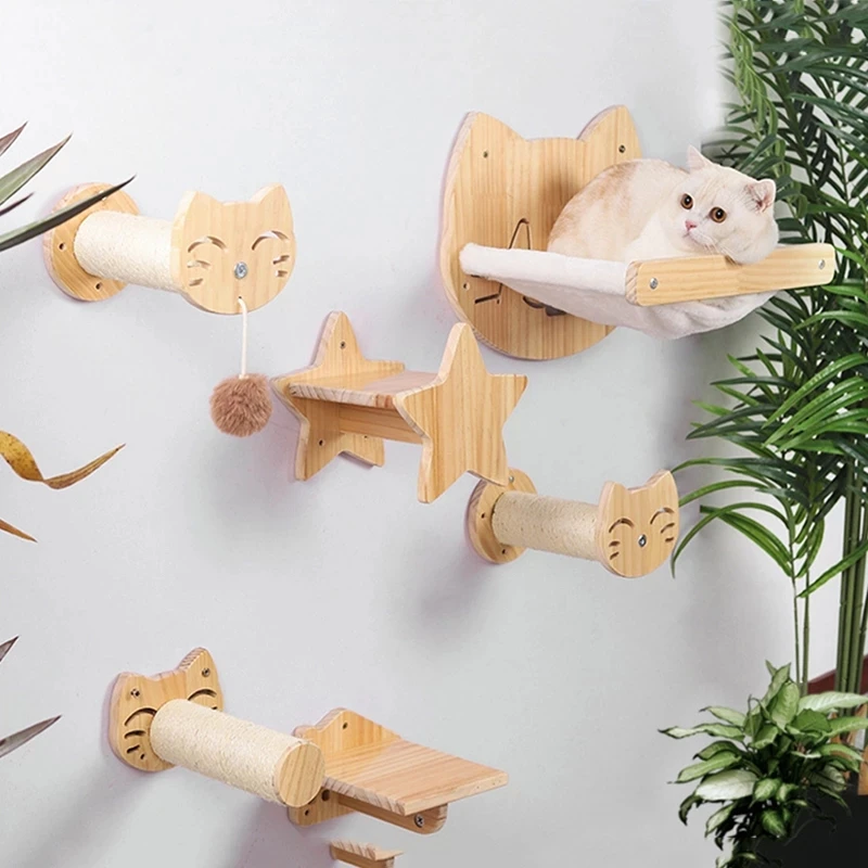 Wooden Sisal Wall Mounted Cat Shelf Toys Customized Cat Climbing Step For Jumping Cat Scratching Post