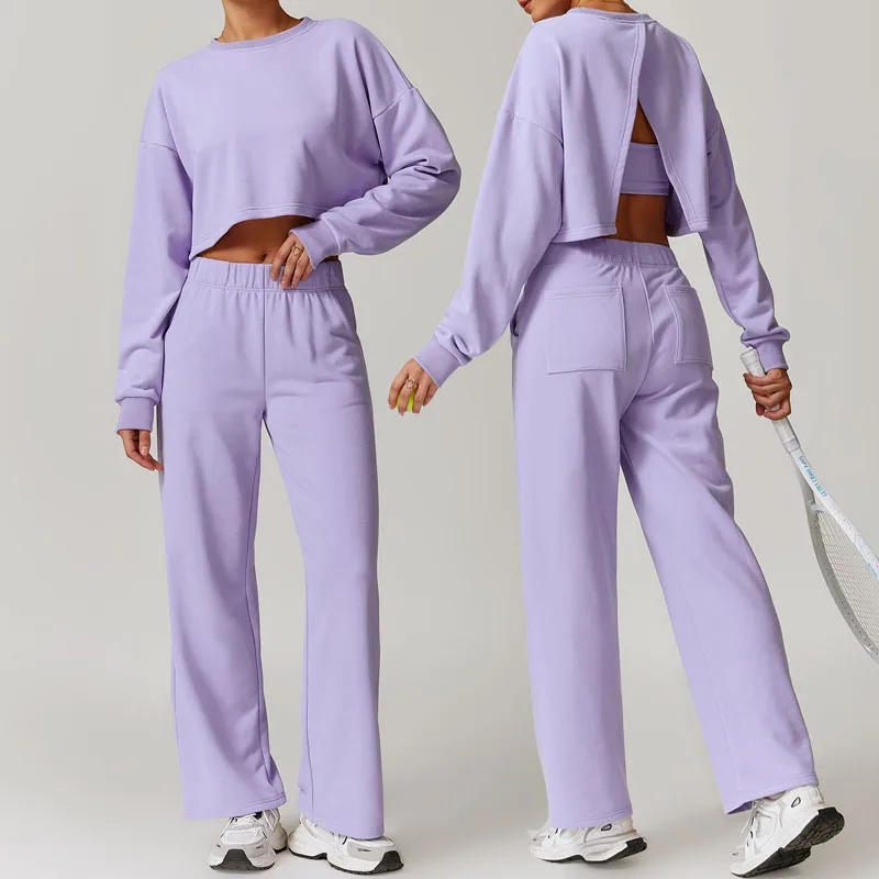 2024 New Design Winter Hoodies Loungewear Women sets Sexy Back Hoodies Casual Joggers Sets Fitness Sports Active Wear For Women