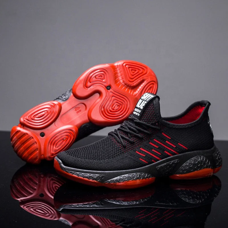 fly woven light sport running men shoes breathable comfort lace-up non-slip man sneakers wholesale shoes