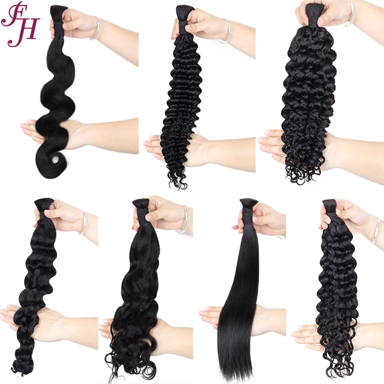 FH wholesale 12A raw bulk human hair for braiding 100g unprocessed hair deep wave afro kinky bulk braiding human hair no weft