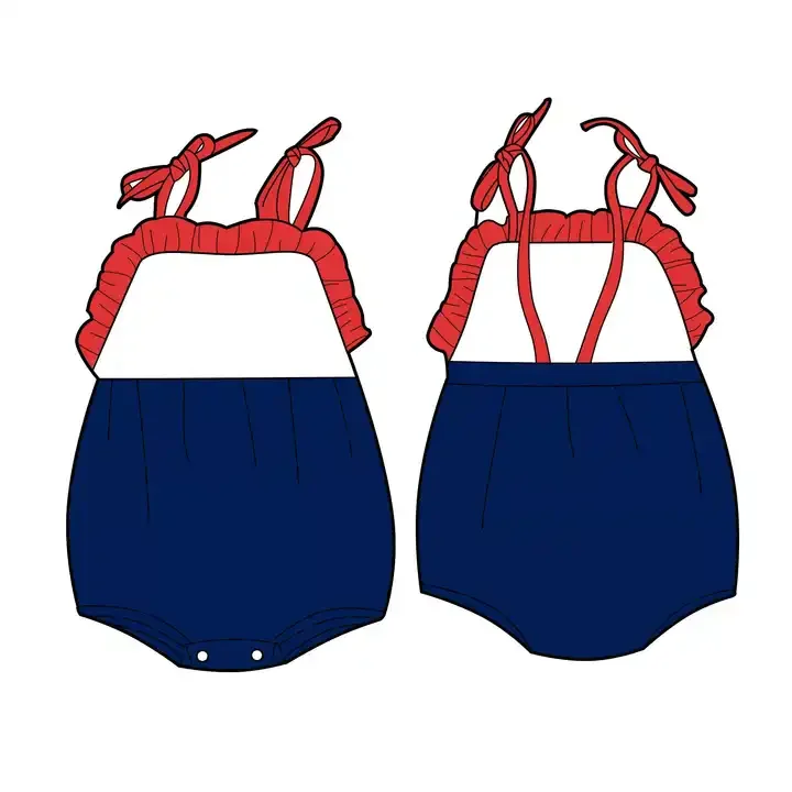 Custom embroidery baby girl sunsuit color block pink aqua bubble romper  infant baby  onesie 95% knitted cotton baby clothes