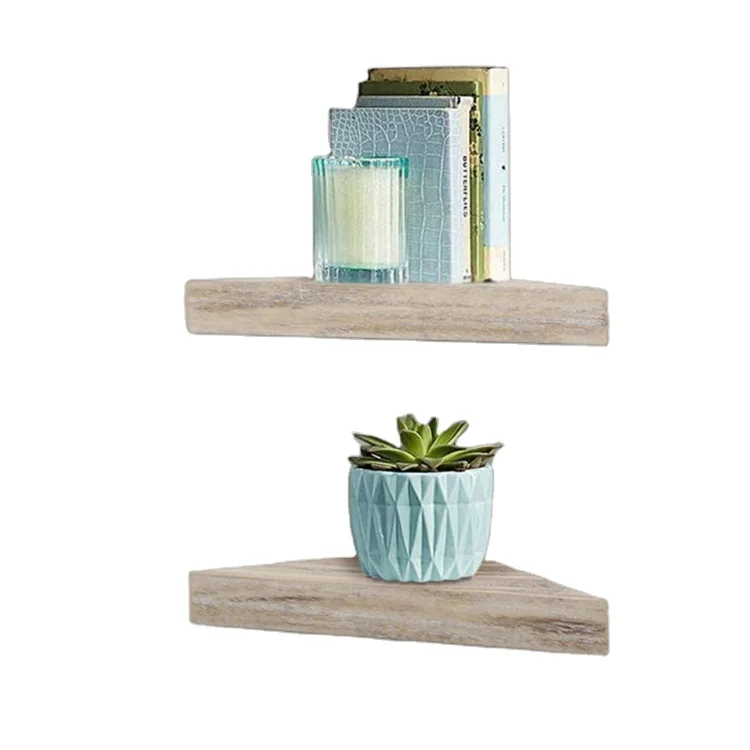 Factory solid wood three tiered kitchen floating corner decor wall shelf set