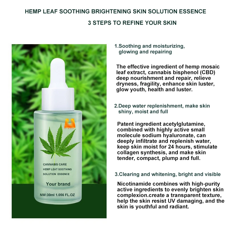 Customizing safety hemp leaf soothing solution acne whitening serum natural product certification