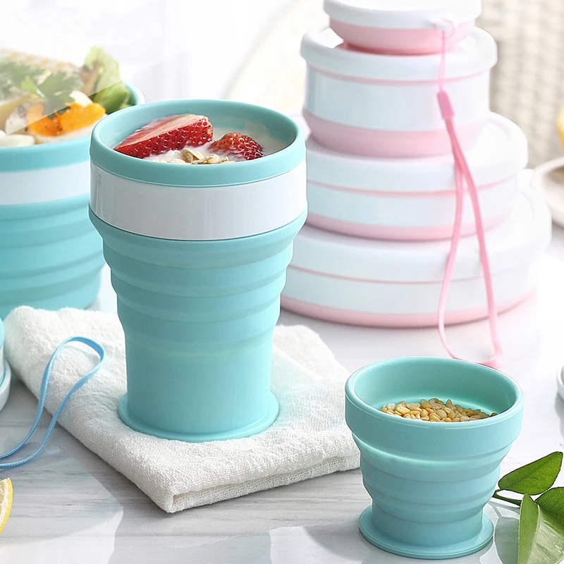 Amazon Top Sale Portable Outdoor Collapsible Silicone Travel Cup Camping Retractable Silicone Foldable Cup With Lids