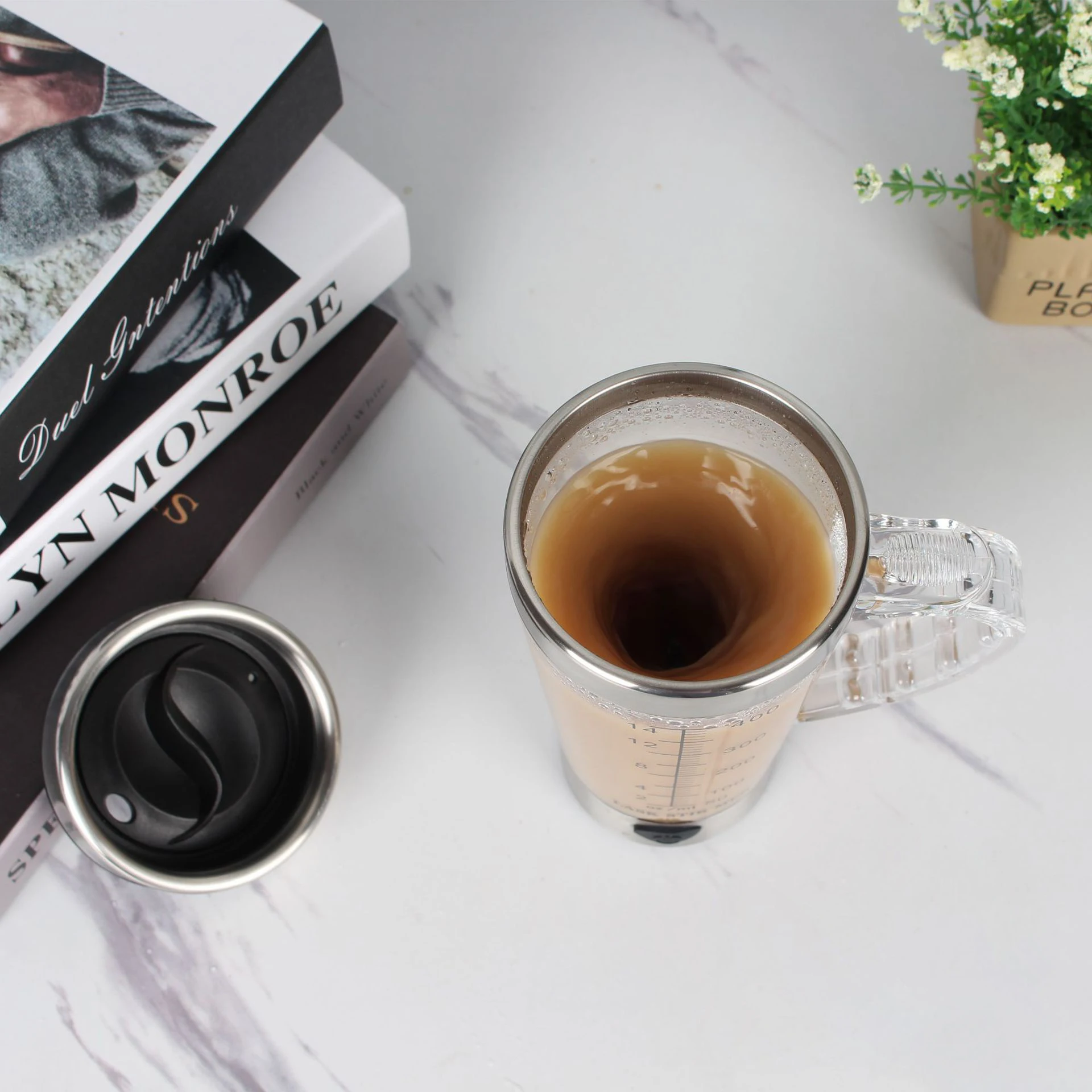 Self stirring mug stainless steel cups Portable blender Electric mixer Coffee Shaker Cup Automatic transparent Magnetic Mug