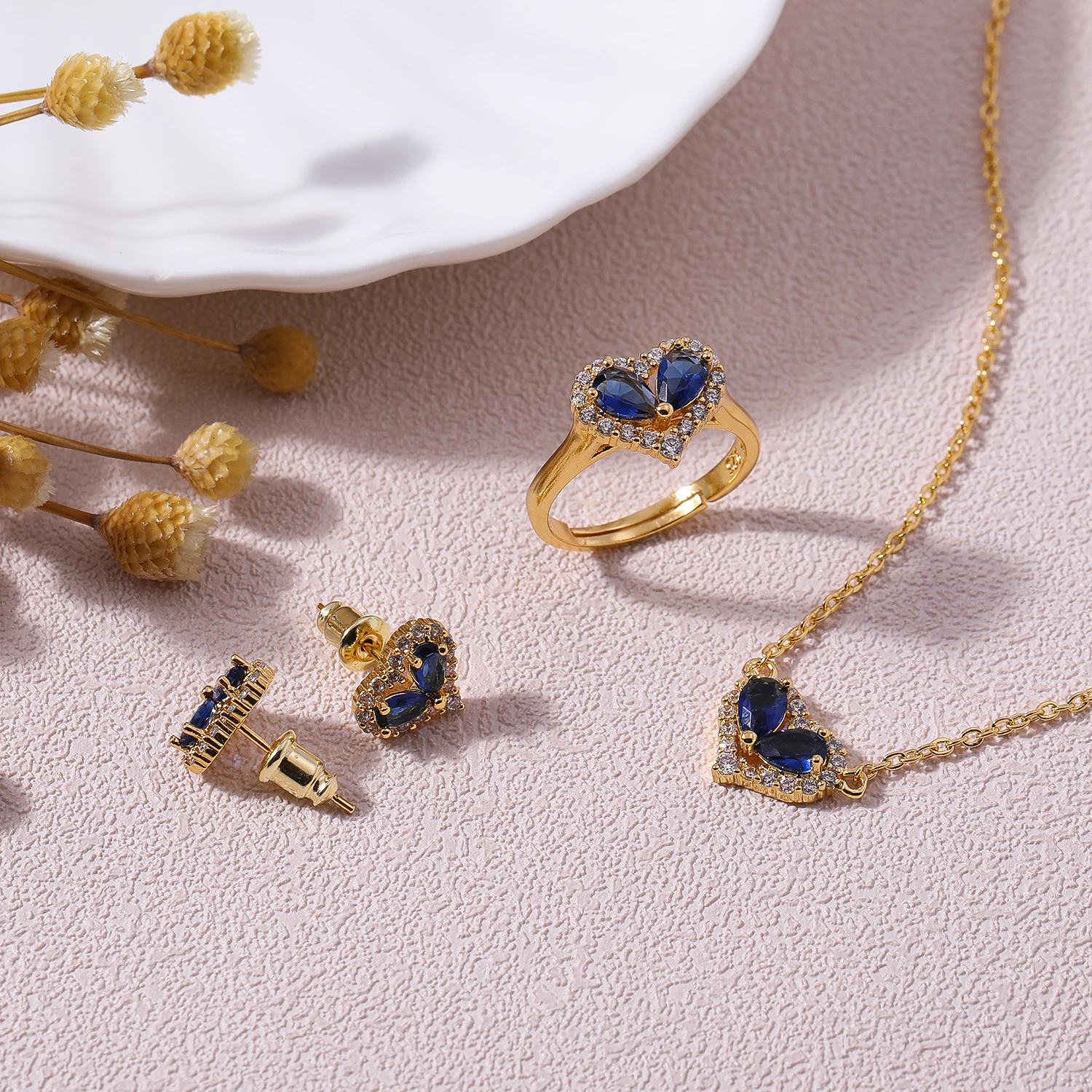 Dubai Bridal Pendant Chain Jewelry Necklace Fashion Wedding Accessories Jewelry Set AAA Cubic Zirconia Women Gift Gold Zircon