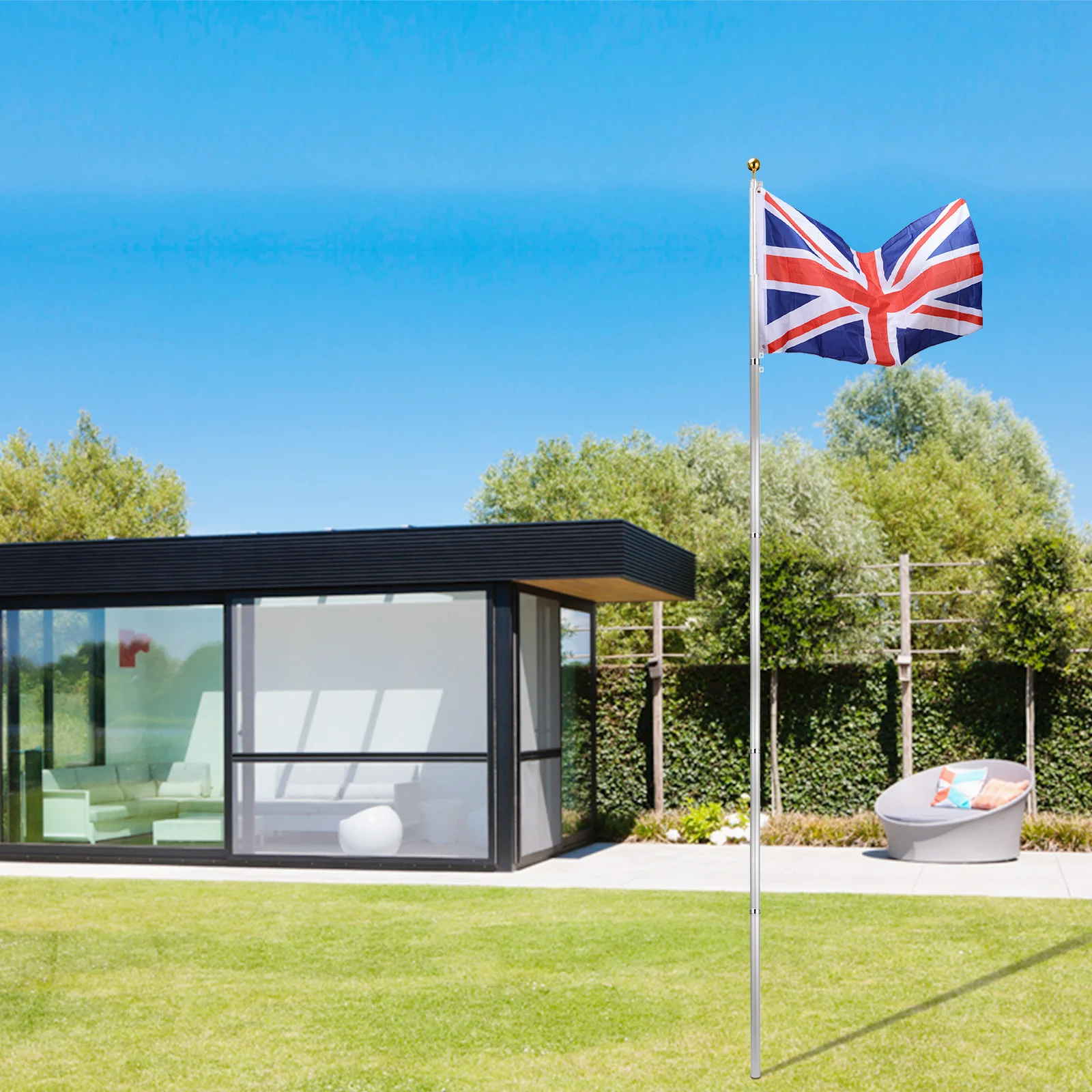 20FT sectional kit guide government reception flag pole for important meetings garden telescoped outdoor 6 m aluminium flag gold