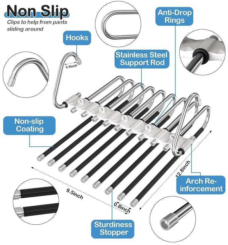 Upgrade 9 Layers Pants Hangers Space Saving Non Slip Stainless Steel Multifunctional Closet Organizer